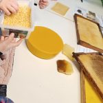 Kinder lernen über Bienen und Wabenherstellung
