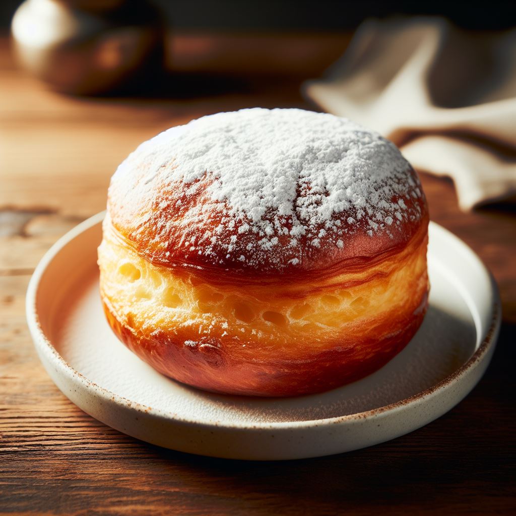Krapfen mit Puderzucker auf einem Teller serviert