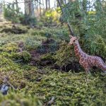 Spielzeuggiraffe im Mooswald in der Natur